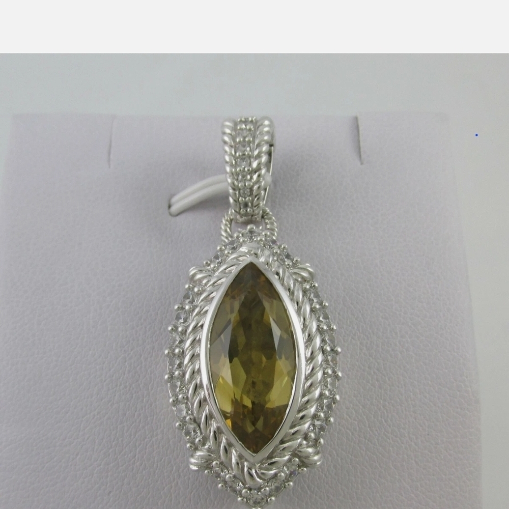 Judith Ripka Olive Quartz And Diamonique Enhancer In Sterling Silver
